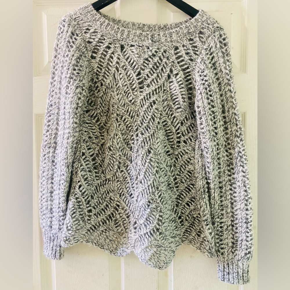 Loft Sweater Womens XS Marbles Gray Open Knit Long Sleeve Wool Blend.